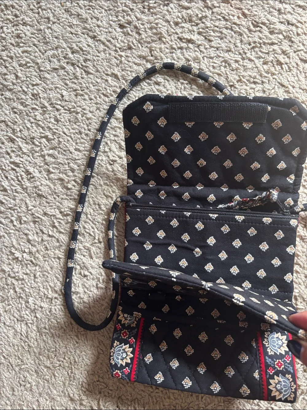 Vera Bradley Black Quilted Floral shoulder bag with Red Trim